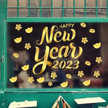 Frohes neues Jahr 2023 Dekoration Aufkleber und gelbe Aprikose
