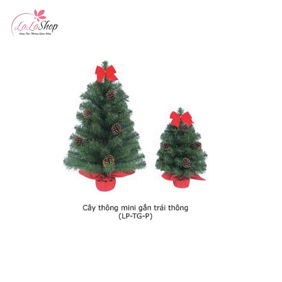 Cây thông noel mini màu xanh gắn trái thông