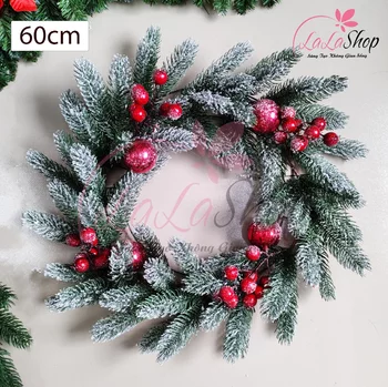 Vòng nguyệt quế quả châu cherry trang trí noel mẫu 1