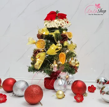 Mini-Weihnachtsbaum 38 cm gelbe Farbe komplettes Zubehör Modell 11