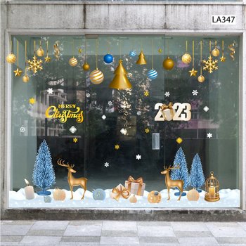 Combo Decal Trang Trí Noel Tuần Lộc Vàng Và Cây Thông Xanh