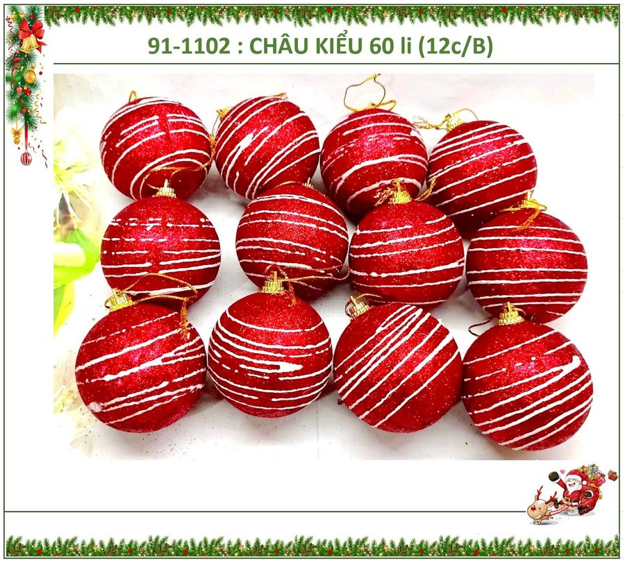 Combo 12 quả châu đỏ 6cm họa tiết trang trí cây thông noel