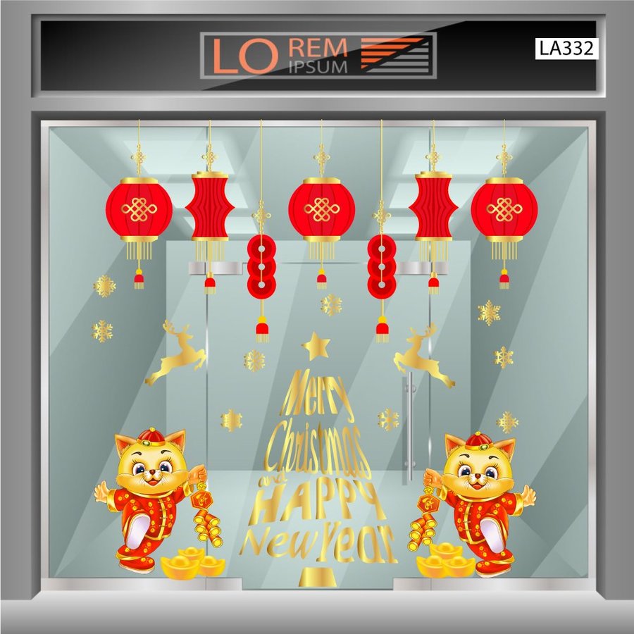 Combo Decal Trang Trí Merry Christmas And Happy New Year Quý Mão Mẫu 2