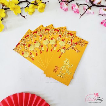 Combo 6 rote Jackentaschen 3D geprägte gelbe Pflaumenblüte Dai Cat Dai Loi