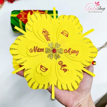 Hoa mai vàng xốp dẻo 18cm chúc mừng năm mới kim tuyến trang trí tết