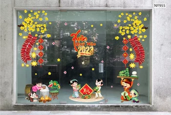 Combo Decal Trang Trí Tết Bé Nấu Bánh Chưng Đón Tết 2023