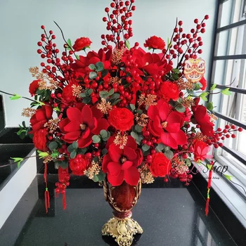 Bình hoa mộc lan lớn màu đỏ trang trí