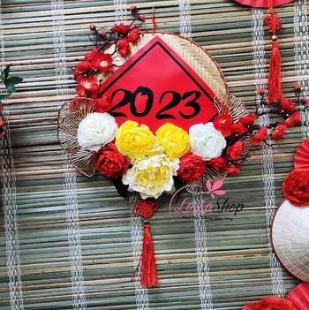 Mẹt thư pháp đỏ tết 2023 35cm trang trí nhà ngày tết