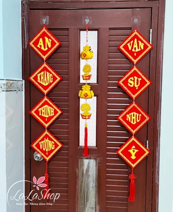 LIễn an khang thịnh vượng nhung đỏ cao cấp trang trí tết