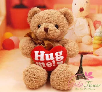 Teddybär umarmt rotes Herz Hug Me