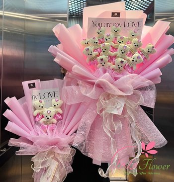 Bó hoa gấu i love you mini sắc hồng ngọt ngào