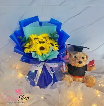 Combo bó hoa hướng dương và gấu tốt nghiệp