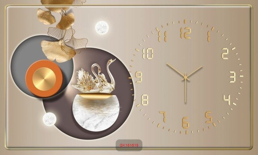 Tranh Đồng Hồ Treo Tường UV Pha Lê Bóng Đôi Thiên Nga Nghệ Thuật