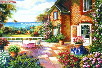 Tranh Dán Tường Sơn Dầu Vườn Hoa Và Biển