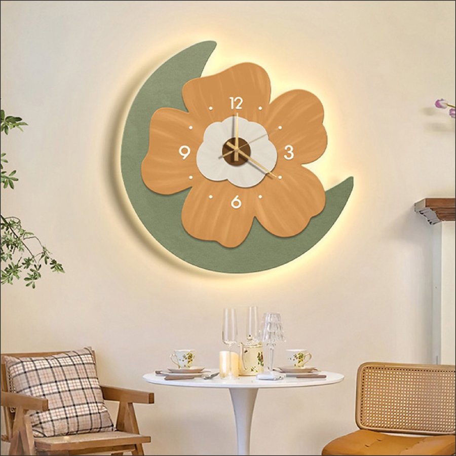 Tranh Đồng Hồ Đèn Led Tráng Gương Pha Lê Hoa Và Mặt Trăng