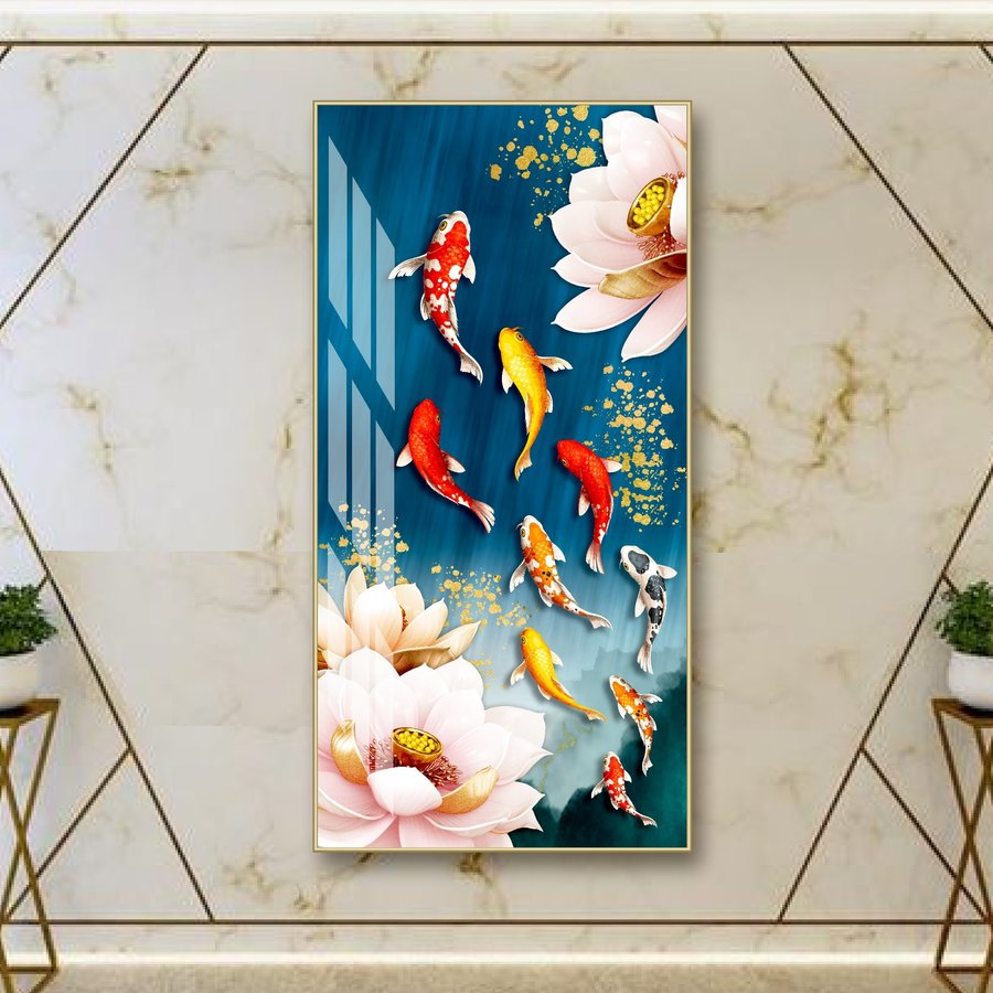 Tranh treo tường cửu ngư quần hội tranh phong thủy phòng khách 27