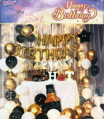 Set bong bóng trang trí sinh nhật happy birthday màu đỏ rượu whisky