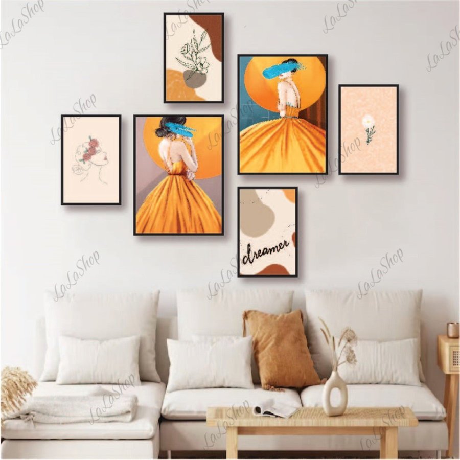Set 6 Tranh Dán Tường Cô Gái Nghệ Thuật 2 Có Keo Sẵn