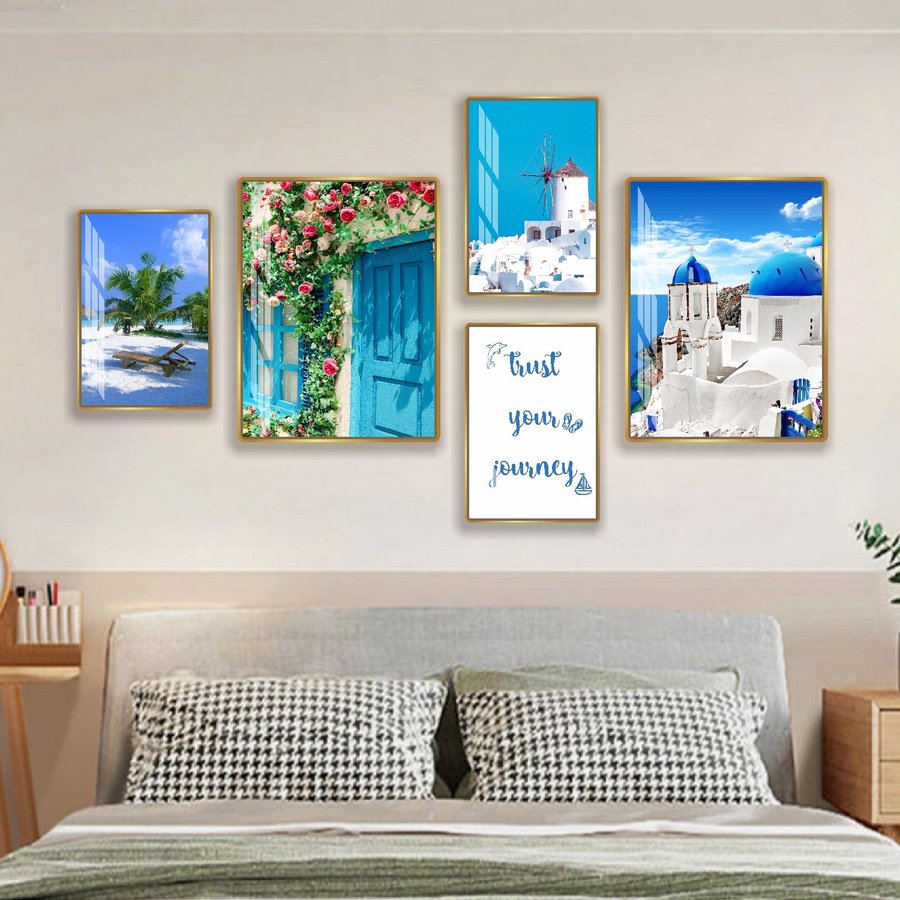 Tranh treo tường bộ 5 tấm phong cảnh bãi biển xanh ngát