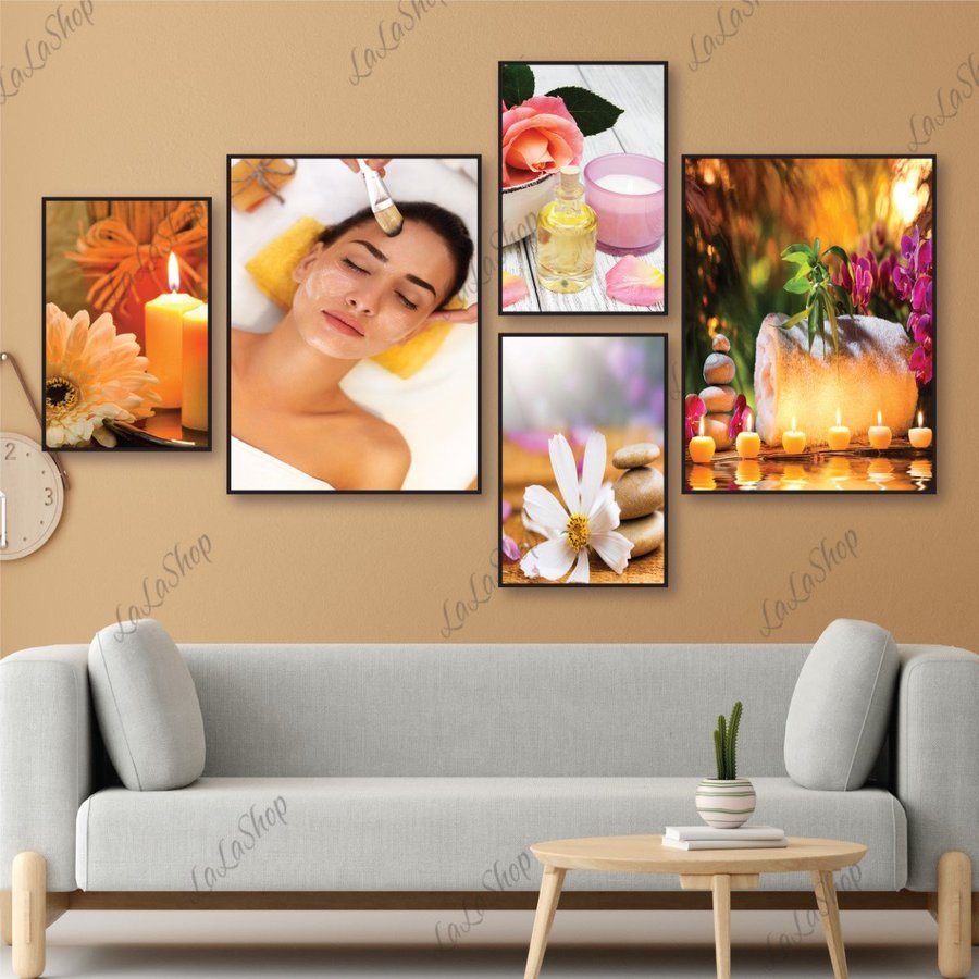 Set 5 Tranh Dán Tường Spa Mẫu 03 Có Keo Sẵn