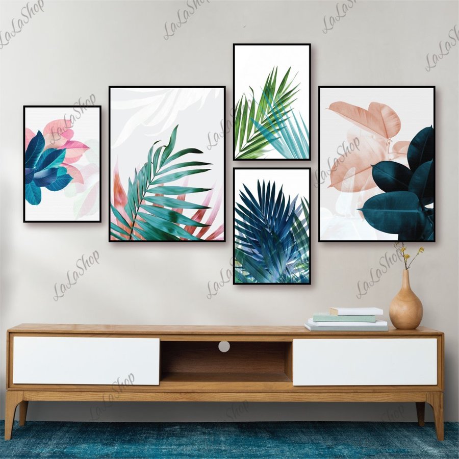 Set 5 Tranh Dán Tường Lá Cây Nghệ Thuật Có Keo Sẵn