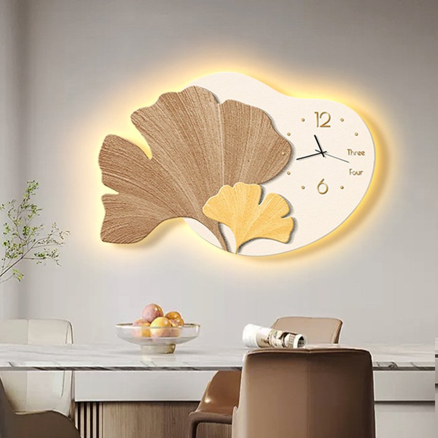 Tranh Đồng Hồ Tráng Gương Pha Lê Uv Lá Rẻ Quạt