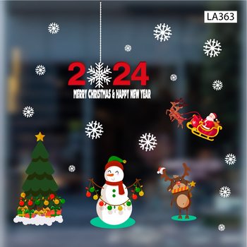 Decal trang trí Noel người tuyết và tuần lộc trang trí cây thông 2024