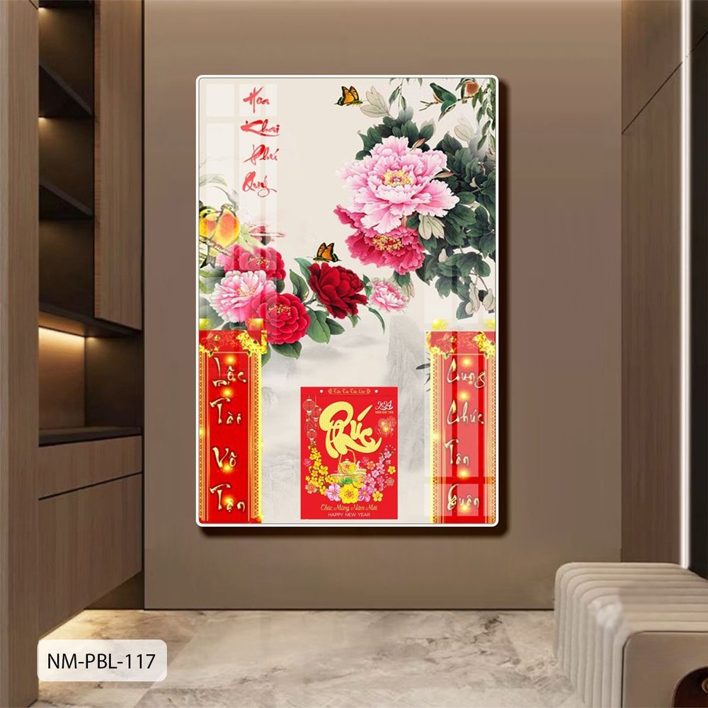 Lịch Tết Tranh Tráng Gương Treo Tường Hoa Mẫu Đơn Sang Trọng