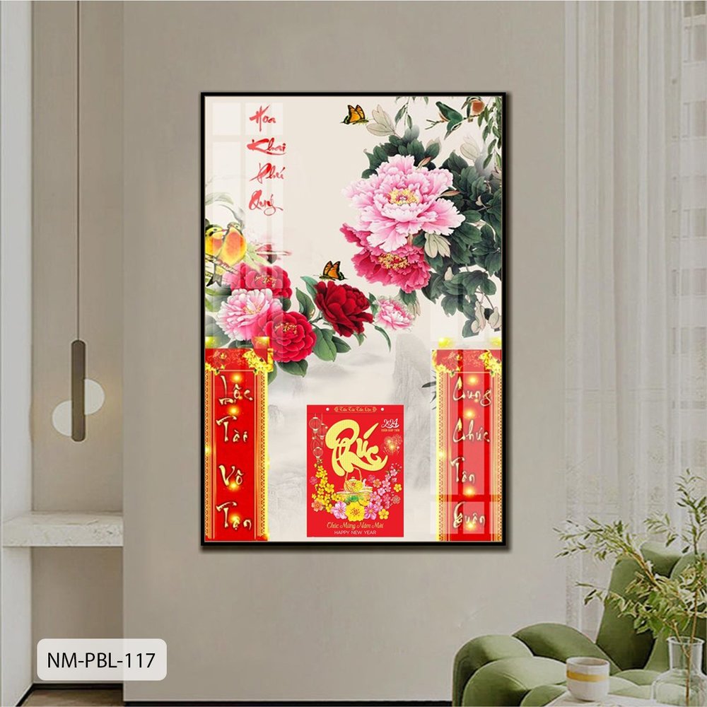 Lịch Tết Tranh Tráng Gương Treo Tường Hoa Mẫu Đơn Sang Trọng