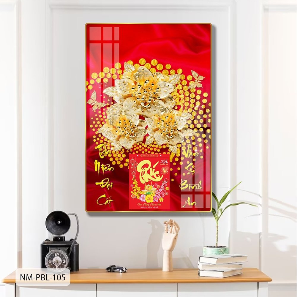 Lịch Tết Tranh Tráng Gương Treo Tường Hoa Vàng May Mắn