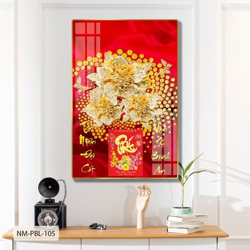 Lịch Tết Tranh Tráng Gương Treo Tường Hoa Vàng May Mắn