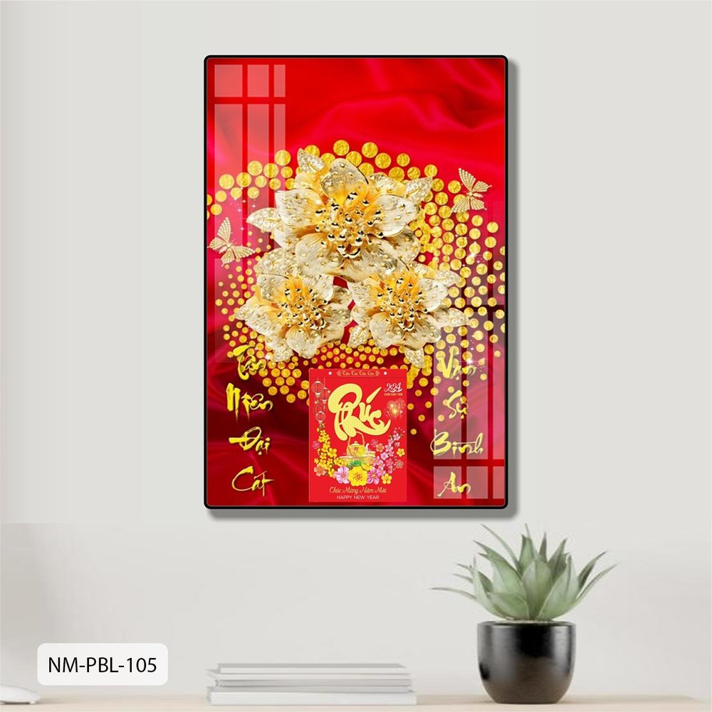Lịch Tết Tranh Tráng Gương Treo Tường Hoa Vàng May Mắn
