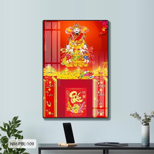 Lịch Tết Tranh Tráng Gương Treo Tường Thần Tài Tiền Vàng Sung Túc