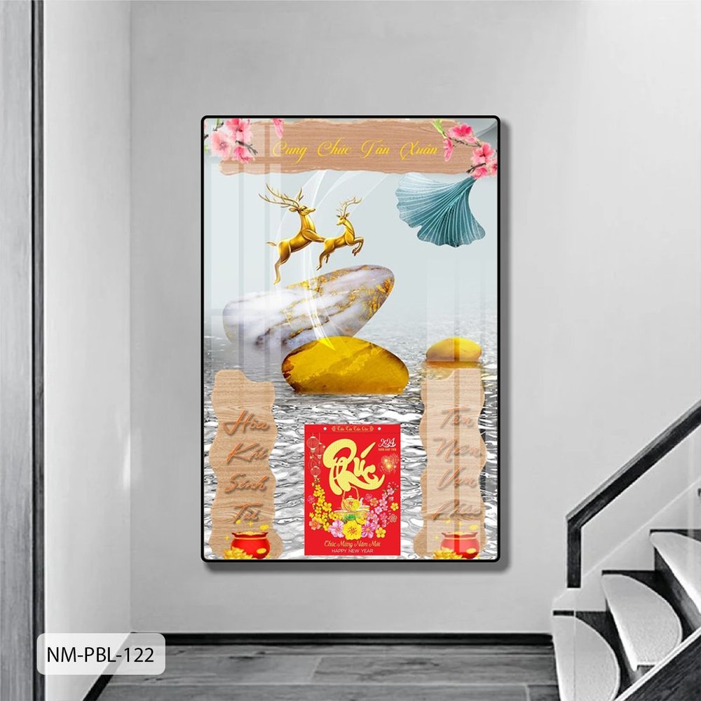 Lịch Tết Tranh Tráng Gương Treo Tường Đôi Hươu Vàng Tài Lộc Nghệ Thuật