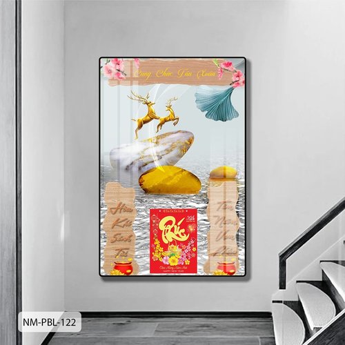 Lịch Tết Tranh Tráng Gương Treo Tường Đôi Hươu Vàng Tài Lộc Nghệ Thuật