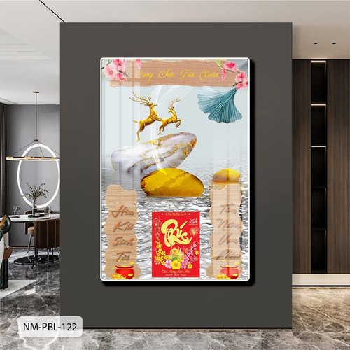 Lịch Tết Tranh Tráng Gương Treo Tường Đôi Hươu Vàng Tài Lộc Nghệ Thuật