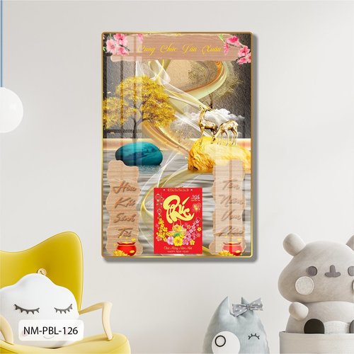 Lịch Tết Tranh Tráng Gương Treo Tường Đôi Hươu Vàng Nghệ Thuật Mẫu 2 2025