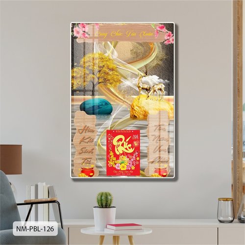 Lịch Tết Tranh Tráng Gương Treo Tường Đôi Hươu Vàng Nghệ Thuật Mẫu 2 2025