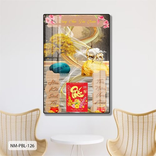 Lịch Tết Tranh Tráng Gương Treo Tường Đôi Hươu Vàng Nghệ Thuật Mẫu 2 2025