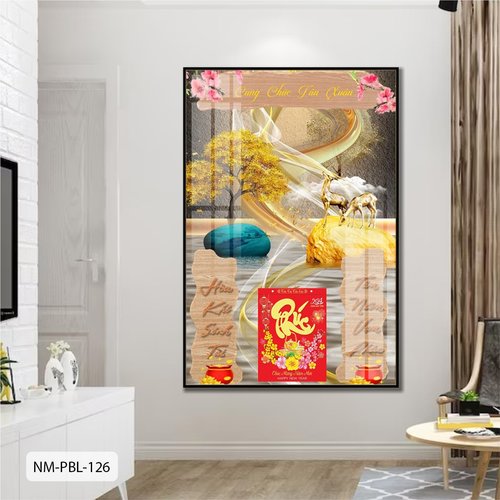 Lịch Tết Tranh Tráng Gương Treo Tường Đôi Hươu Vàng Nghệ Thuật Mẫu 2 2025