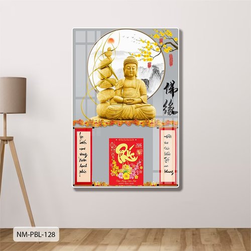 Lịch Tết Tranh Tráng Gương Treo Tường Tượng Phật Và Thuyền Vàng May Mắn