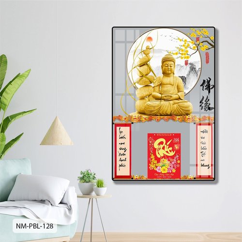 Lịch Tết Tranh Tráng Gương Treo Tường Tượng Phật Và Thuyền Vàng May Mắn