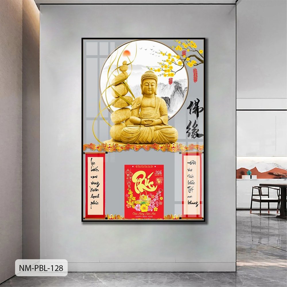 Lịch Tết Tranh Tráng Gương Treo Tường Tượng Phật Và Thuyền Vàng May Mắn