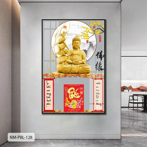 Lịch Tết Tranh Tráng Gương Treo Tường Tượng Phật Và Thuyền Vàng May Mắn