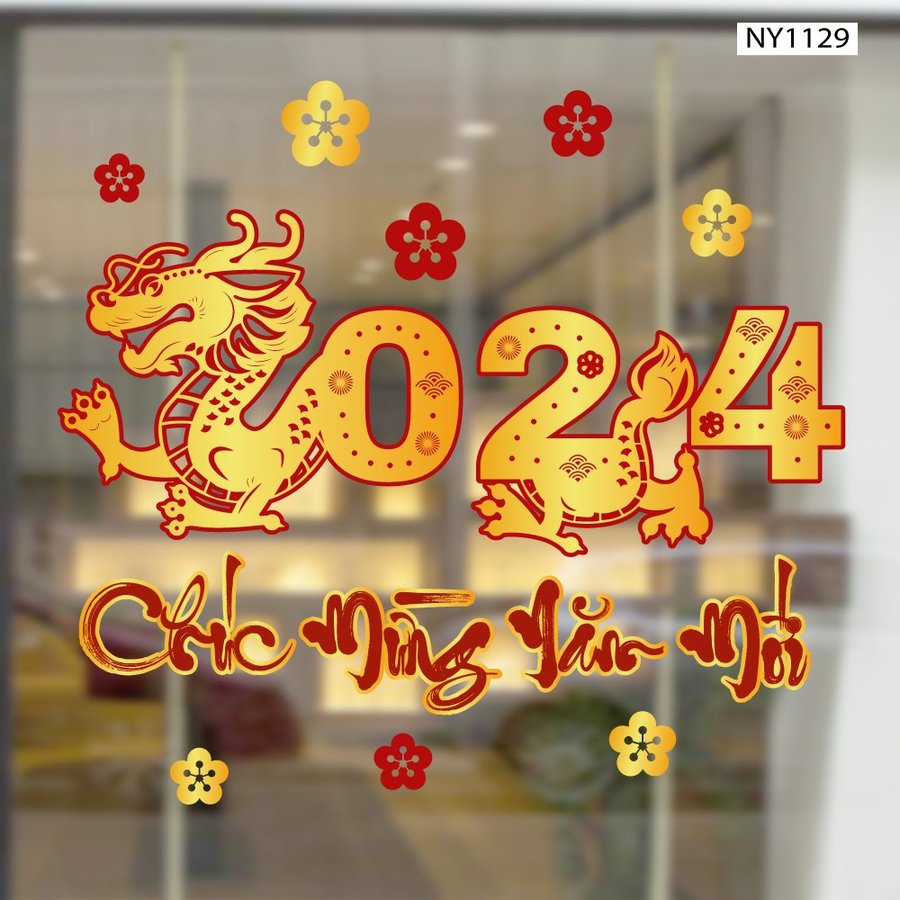 Decal trang trí tết giáp thìn chúc mừng năm mới 2024