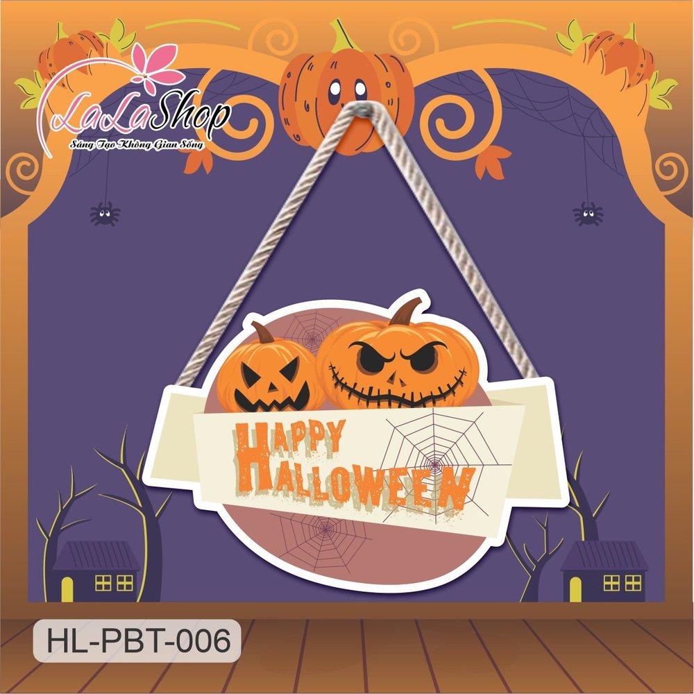 Bảng Treo Cửa Trang Trí Halloween Hình Bí Ngô 50x35cm