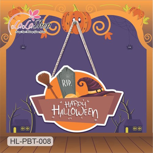 Bảng Treo Cửa Trang Trí Halloween Hình Nón Và Chổi 50x35cm