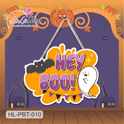 Bảng Treo Cửa Trang Trí Halloween Chữ Hey Boo 50x40cm