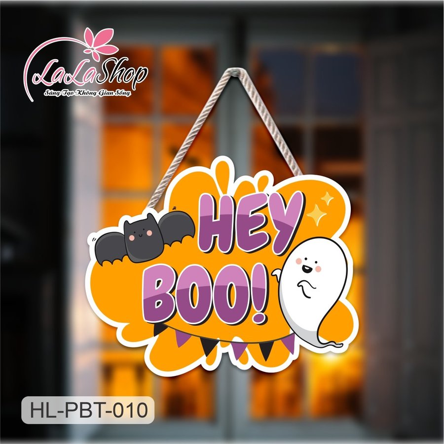 Bảng Treo Cửa Trang Trí Halloween Chữ Hey Boo 50x40cm