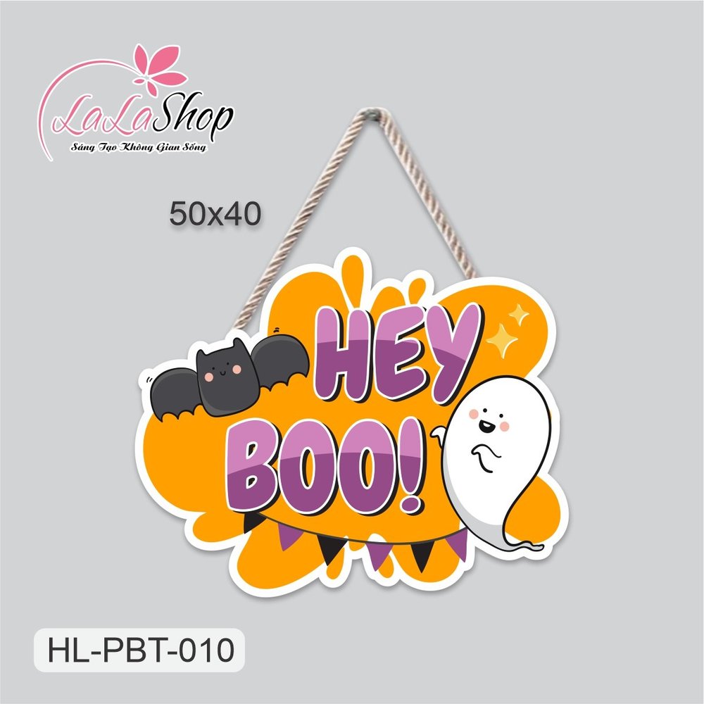 Bảng Treo Cửa Trang Trí Halloween Chữ Hey Boo 50x40cm